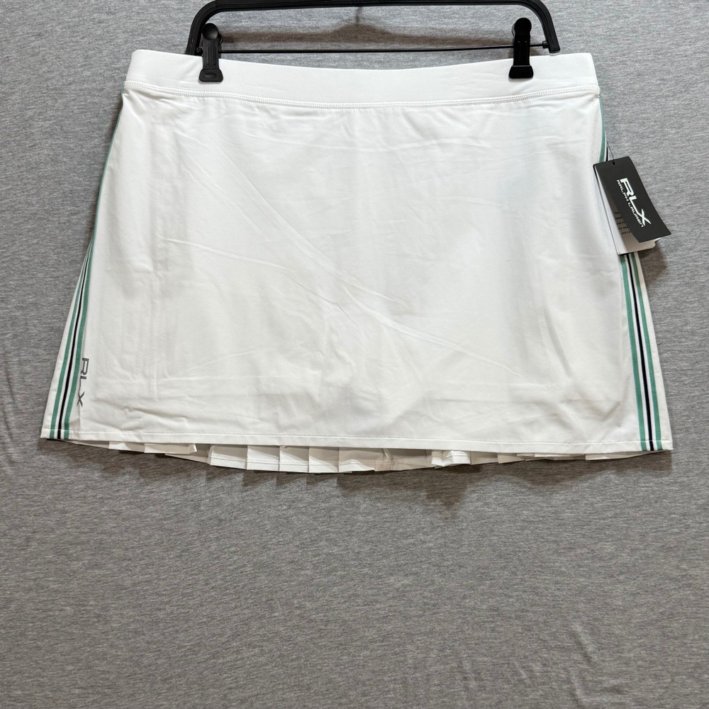 RLX Ralph Lauren Golf Skort Womens XL White Pleated Stripe Active Skirt Preppy
